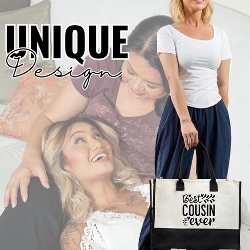 InnoBeta Cousin Gifts for Women, Best Cousin Ever, Canvas Tote Bag for Cousins, Friends, Bag with Top Zipper Closure and Shoulder Strap for Birthday in Saudi Arabia
