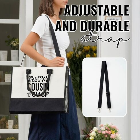 InnoBeta Cousin Gifts for Women, Best Cousin Ever, Canvas Tote Bag for Cousins, Friends, Bag with Top Zipper Closure and Shoulder Strap for Birthday in Saudi Arabia