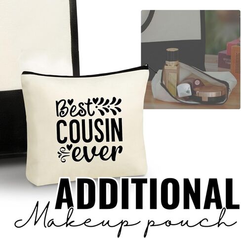 InnoBeta Cousin Gifts for Women, Best Cousin Ever, Canvas Tote Bag for Cousins, Friends, Bag with Top Zipper Closure and Shoulder Strap for Birthday in Saudi Arabia