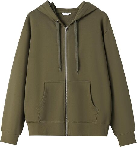 Full-Zip Hoodie Sweatshirt, Army Green, Classic Cotton Blend in Saudi Arabia