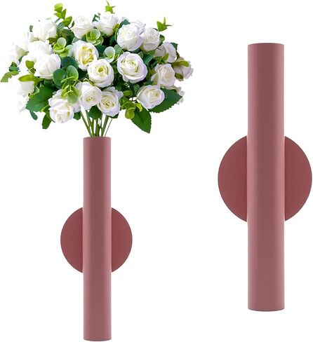 Adhesive Metal Wall Vase Holder - Decorative Tube for Dried/Faux Floral Display, Rust-Resistant Home & Office, Dining Room Also Suitable for Cemetery Memorial Display Decor (1 Pcs Black) in Saudi Arabia
