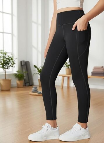 Girls Fleece Lined Leggings with Pockets High Waisted Yoga Pants Winter Bell Bottom Thermal in Saudi Arabia