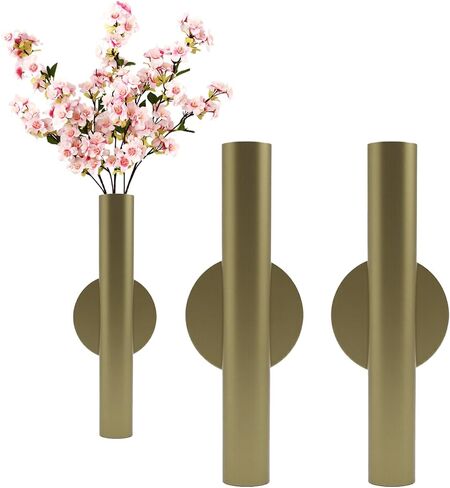 Adhesive Metal Wall Vase Holder - Decorative Tube for Dried/Faux Floral Display, Rust-Resistant Home & Office, Dining Room Also Suitable for Cemetery Memorial Display Decor (1 Pcs Black) in Saudi Arabia