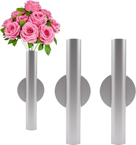 Adhesive Metal Wall Vase Holder - Decorative Tube for Dried/Faux Floral Display, Rust-Resistant Home & Office, Dining Room Also Suitable for Cemetery Memorial Display Decor (1 Pcs Black) in Saudi Arabia