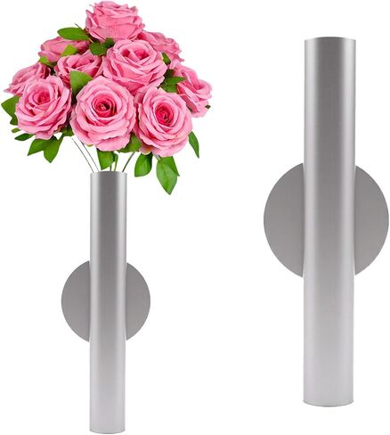 Adhesive Metal Wall Vase Holder - Decorative Tube for Dried/Faux Floral Display, Rust-Resistant Home & Office, Dining Room Also Suitable for Cemetery Memorial Display Decor (1 Pcs Black) in Saudi Arabia