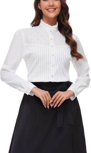 Womens Classic Victorian Shirt Button Down Long Sleeve Blouse in Saudi Arabia