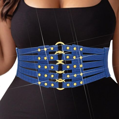 BODIY Black Leather Corset Belt Hollow Out Rivets Cinch Belt Wide Waist Belts for Women in Saudi Arabia
