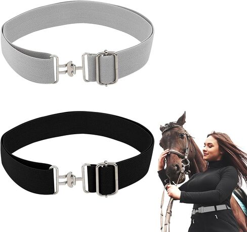 2Pcs 1.5in Elastic Equestrian Belt, Horse Riding Belt with Surcingle Buckle for Women & Girls (Black and Grey) in Kuwait