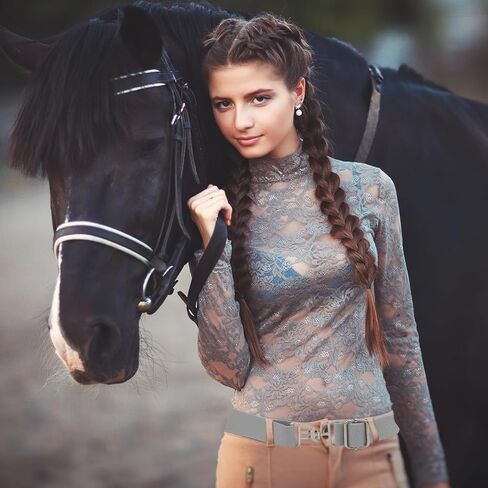 2Pcs 1.5in Elastic Equestrian Belt, Horse Riding Belt with Surcingle Buckle for Women & Girls (Black and Grey) in Kuwait