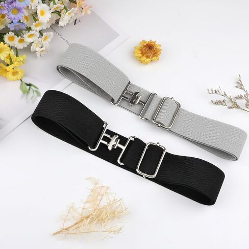 2Pcs 1.5in Elastic Equestrian Belt, Horse Riding Belt with Surcingle Buckle for Women & Girls (Black and Grey) in Kuwait