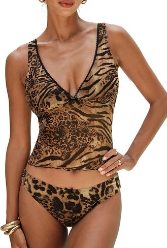 Zaful Women's Tankini Swimsuits v الرقبة البطن التحكم في القوس بلوك بلوكين من قطعتين السباحة بدلة السباحة in Kuwait