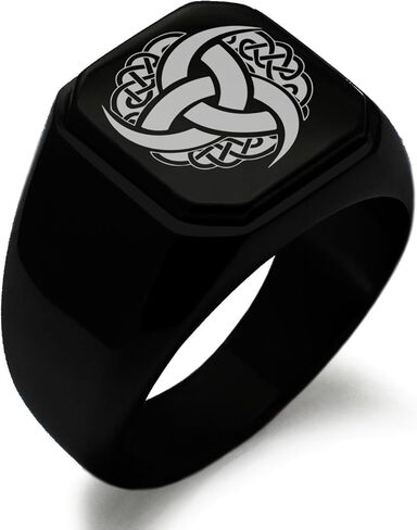 Stainless Steel Triskelion Odin's Horn Knot Viking Symbol Square Flat Top Biker Style Polished Ring in Saudi Arabia