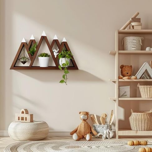 Snow Mountain Woodland Nursery Shelf Woodland Wall Shelf Nursery Floating Decor Wall Wood Display Storage Rustic Mountain Hanging Floating Decorative for Bedroom Office Decor in Kuwait