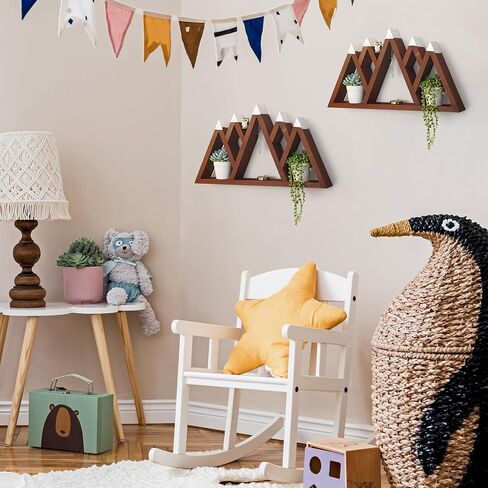 Snow Mountain Woodland Nursery Shelf Woodland Wall Shelf Nursery Floating Decor Wall Wood Display Storage Rustic Mountain Hanging Floating Decorative for Bedroom Office Decor in Kuwait