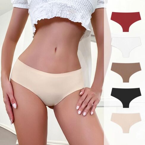 5-Pack Set Seamless Breathable Ice Silk Women Underwear, Solid Color Comfortable Stylish, No-Show Fit for Everyday Wear in Saudi Arabia