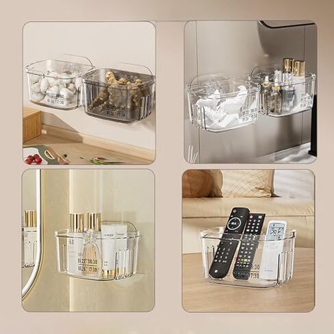 Multifunctional Wall-mounted Storage Rack Organizer Adhesive Shower Organizer Transparent Shower Shelf Storage Box for Mothers Day LCC596-02 in Saudi Arabia