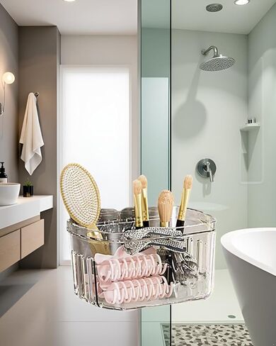 Multifunctional Wall-mounted Storage Rack Organizer Adhesive Shower Organizer Transparent Shower Shelf Storage Box for Mothers Day LCC596-02 in Saudi Arabia