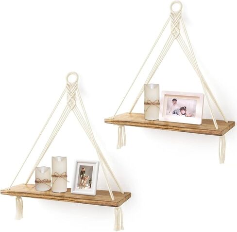 2 Pack Hanging Shelves,Boho Decor Wall Hanging Shelf,Floating Storage Shelf Macrame Wall Hanging,Beach Room Decor Wall Floating Shelves for Bathroom,Floating Shelves for Room Wall,White in Saudi Arabia