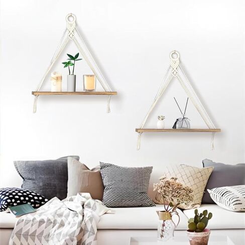 2 Pack Hanging Shelves,Boho Decor Wall Hanging Shelf,Floating Storage Shelf Macrame Wall Hanging,Beach Room Decor Wall Floating Shelves for Bathroom,Floating Shelves for Room Wall,White in Saudi Arabia