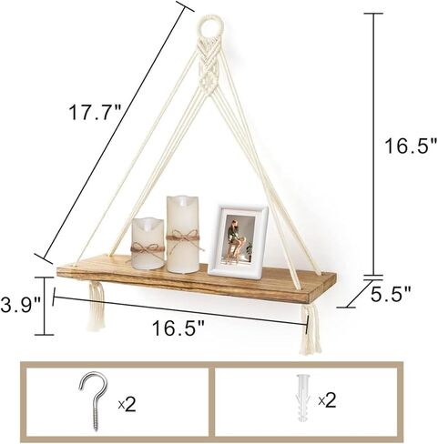 2 Pack Hanging Shelves,Boho Decor Wall Hanging Shelf,Floating Storage Shelf Macrame Wall Hanging,Beach Room Decor Wall Floating Shelves for Bathroom,Floating Shelves for Room Wall,White in Saudi Arabia