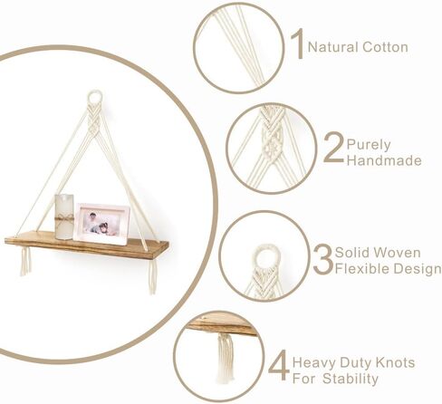 2 Pack Hanging Shelves,Boho Decor Wall Hanging Shelf,Floating Storage Shelf Macrame Wall Hanging,Beach Room Decor Wall Floating Shelves for Bathroom,Floating Shelves for Room Wall,White in Saudi Arabia