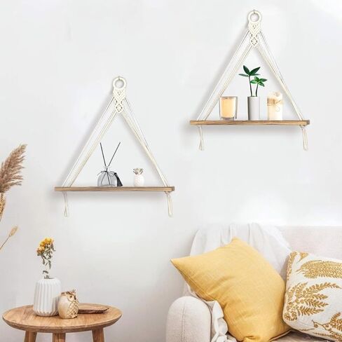 2 Pack Hanging Shelves,Boho Decor Wall Hanging Shelf,Floating Storage Shelf Macrame Wall Hanging,Beach Room Decor Wall Floating Shelves for Bathroom,Floating Shelves for Room Wall,White in Saudi Arabia