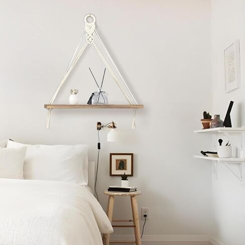2 Pack Hanging Shelves,Boho Decor Wall Hanging Shelf,Floating Storage Shelf Macrame Wall Hanging,Beach Room Decor Wall Floating Shelves for Bathroom,Floating Shelves for Room Wall,White in Saudi Arabia