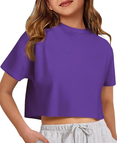 ZDC Girls Athletic Oversized Crop Tops Kids Drop Shoulder Short Sleeve T Shirts Workout Tees 5-14 Years in Kuwait