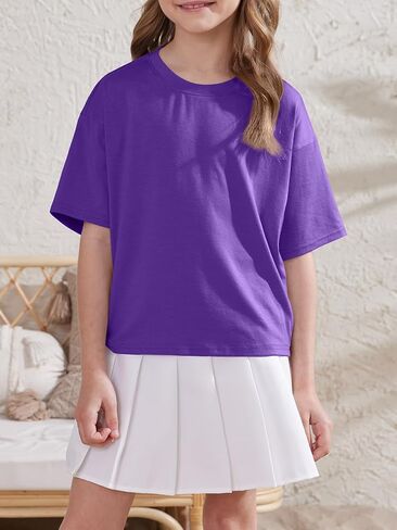 ZDC Girls Athletic Oversized Crop Tops Kids Drop Shoulder Short Sleeve T Shirts Workout Tees 5-14 Years in Kuwait