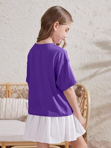 ZDC Girls Athletic Oversized Crop Tops Kids Drop Shoulder Short Sleeve T Shirts Workout Tees 5-14 Years in Kuwait