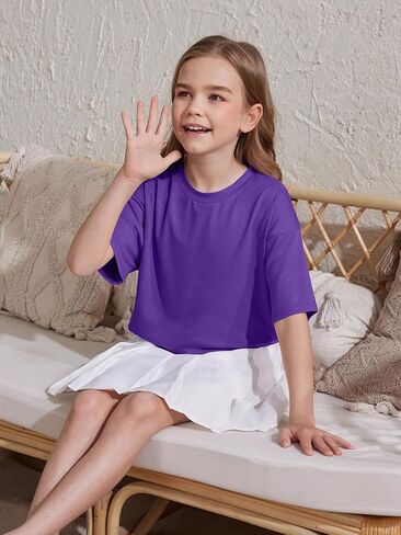 ZDC Girls Athletic Oversized Crop Tops Kids Drop Shoulder Short Sleeve T Shirts Workout Tees 5-14 Years in Kuwait