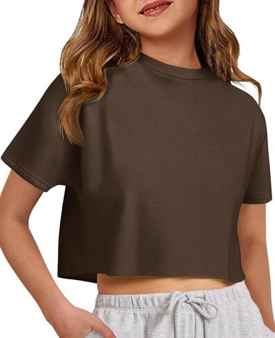 ZDC Girls Athletic Oversized Crop Tops Kids Drop Shoulder Short Sleeve T Shirts Workout Tees 5-14 Years in Kuwait