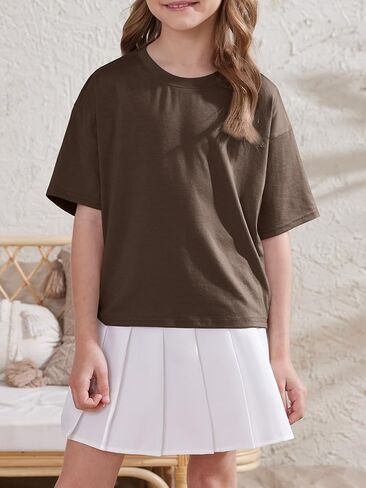 ZDC Girls Athletic Oversized Crop Tops Kids Drop Shoulder Short Sleeve T Shirts Workout Tees 5-14 Years in Kuwait