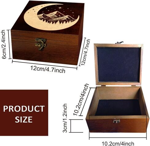 arricraft 1 Pc Wooden Keepsake Storage Box, Crescent Moon Stars Mountains Forest Square Pine Tarot Card Memory Box for Anniversary Jewelry Board Storage 12x12x6cm (4.72x4.72x2.36 inches) in Saudi Arabia