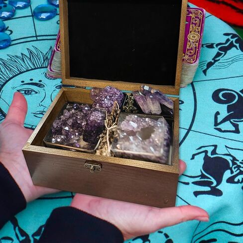 arricraft 1 Pc Wooden Keepsake Storage Box, Crescent Moon Stars Mountains Forest Square Pine Tarot Card Memory Box for Anniversary Jewelry Board Storage 12x12x6cm (4.72x4.72x2.36 inches) in Saudi Arabia