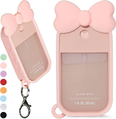 Silicone Bow Case Compatible with Touchland Hand Sanitizer Spray 1 oz (30 mL), Cute Holder with Keychain Clip, Gift for Girls (Blush Pink) in Saudi Arabia