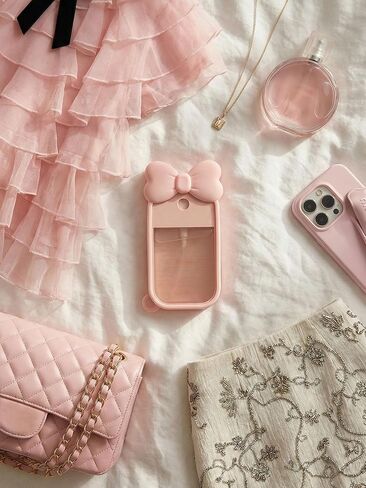 Silicone Bow Case Compatible with Touchland Hand Sanitizer Spray 1 oz (30 mL), Cute Holder with Keychain Clip, Gift for Girls (Blush Pink) in Saudi Arabia