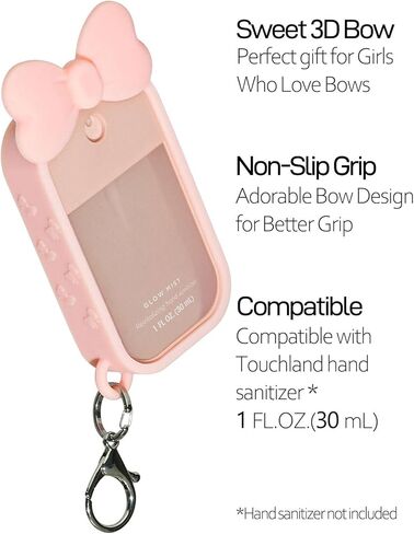 Silicone Bow Case Compatible with Touchland Hand Sanitizer Spray 1 oz (30 mL), Cute Holder with Keychain Clip, Gift for Girls (Blush Pink) in Saudi Arabia