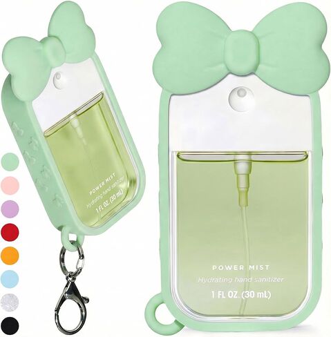 Silicone Bow Case Compatible with Touchland Hand Sanitizer Spray 1 oz (30 mL), Cute Holder with Keychain Clip, Gift for Girls (Blush Pink) in Saudi Arabia