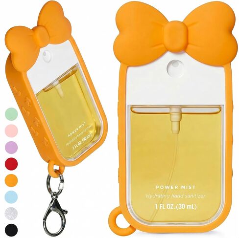 Silicone Bow Case Compatible with Touchland Hand Sanitizer Spray 1 oz (30 mL), Cute Holder with Keychain Clip, Gift for Girls (Blush Pink) in Saudi Arabia