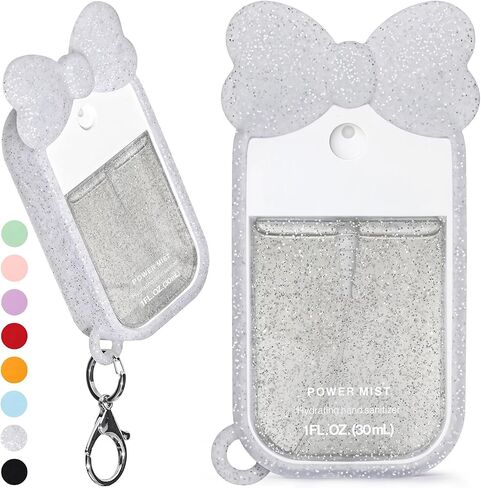 Silicone Bow Case Compatible with Touchland Hand Sanitizer Spray 1 oz (30 mL), Cute Holder with Keychain Clip, Gift for Girls (Blush Pink) in Saudi Arabia