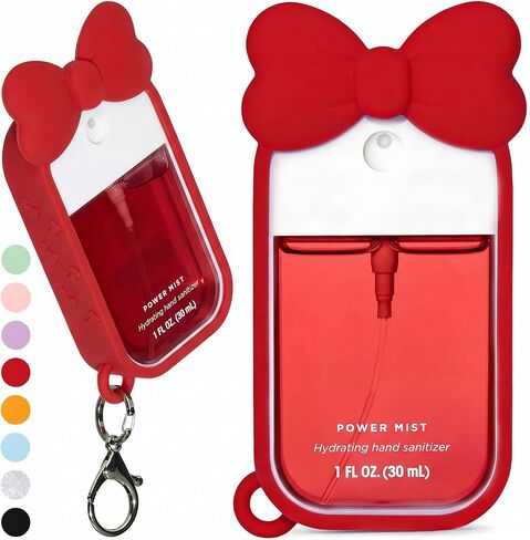 Silicone Bow Case Compatible with Touchland Hand Sanitizer Spray 1 oz (30 mL), Cute Holder with Keychain Clip, Gift for Girls (Blush Pink) in Saudi Arabia