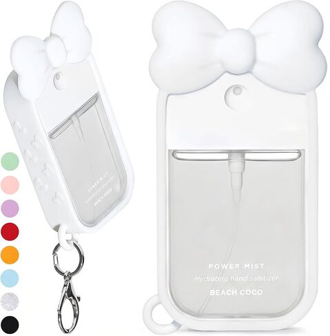 Silicone Bow Case Compatible with Touchland Hand Sanitizer Spray 1 oz (30 mL), Cute Holder with Keychain Clip, Gift for Girls (Blush Pink) in Saudi Arabia