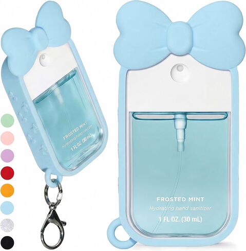 Silicone Bow Case Compatible with Touchland Hand Sanitizer Spray 1 oz (30 mL), Cute Holder with Keychain Clip, Gift for Girls (Blush Pink) in Saudi Arabia