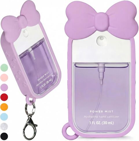 Silicone Bow Case Compatible with Touchland Hand Sanitizer Spray 1 oz (30 mL), Cute Holder with Keychain Clip, Gift for Girls (Blush Pink) in Saudi Arabia