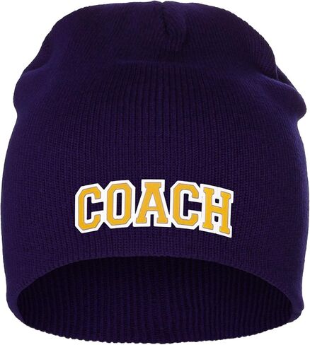 I&W Sports Team Coach Arch Letters Winter Knit Cuffless Beanie 3D Raised Layers in Saudi Arabia