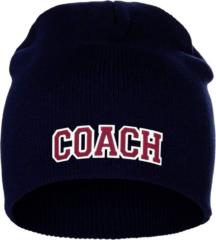 I&W Sports Team Coach Arch Letters Winter Knit Cuffless Beanie 3D Raised Layers in Saudi Arabia