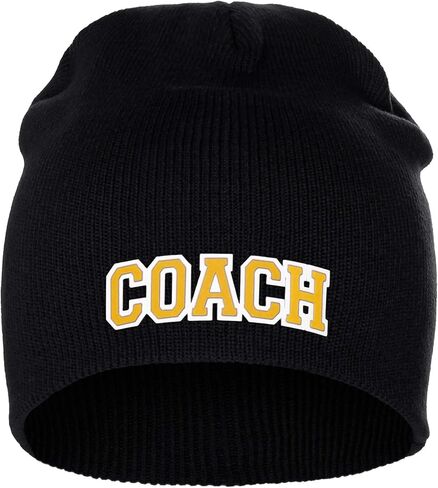 I&W Sports Team Coach Arch Letters Winter Knit Cuffless Beanie 3D Raised Layers in Saudi Arabia