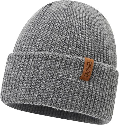 Unisex Ribbed Knit Beanie Hat, Soft Warm Cuffed Skull Cap for Men & Women Grey in Saudi Arabia