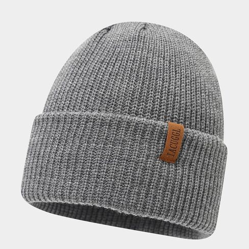 Unisex Ribbed Knit Beanie Hat, Soft Warm Cuffed Skull Cap for Men & Women Grey in Saudi Arabia